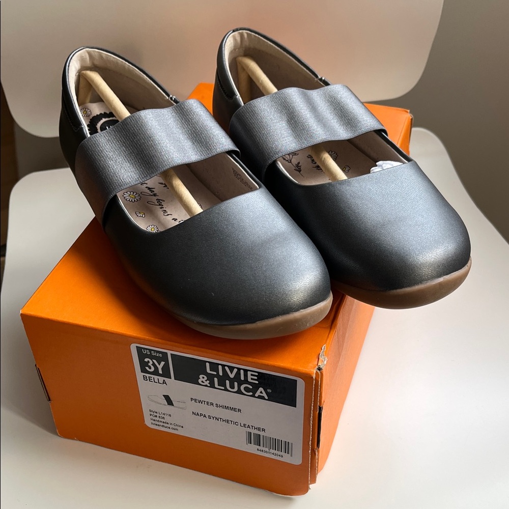 Brand New in Box Livie & Luca Pewter Dress Shoes size 3Y